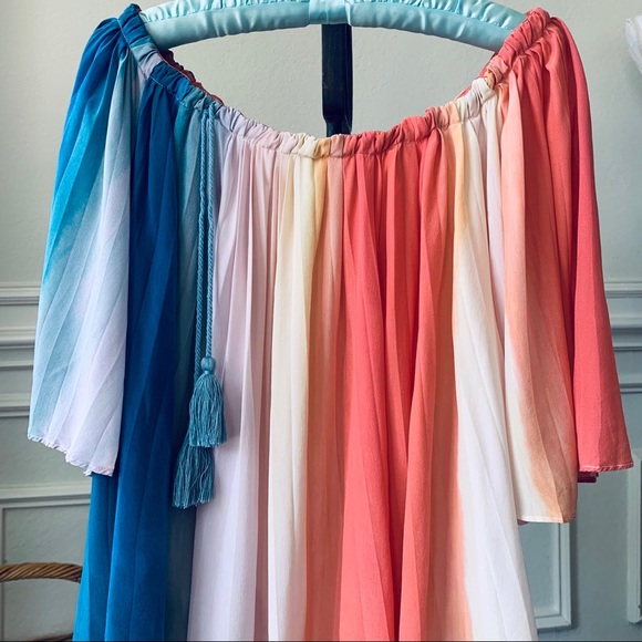 ECRU RAINBOW SILK TUNIC TOP WITH TUSSLES - Picture 6 of 16